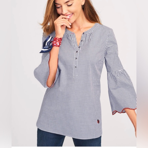 Oprah Magazine for Talbots Collection Blk/White Gingham Embroidered Top Sz MP‎ - Picture 1 of 13
